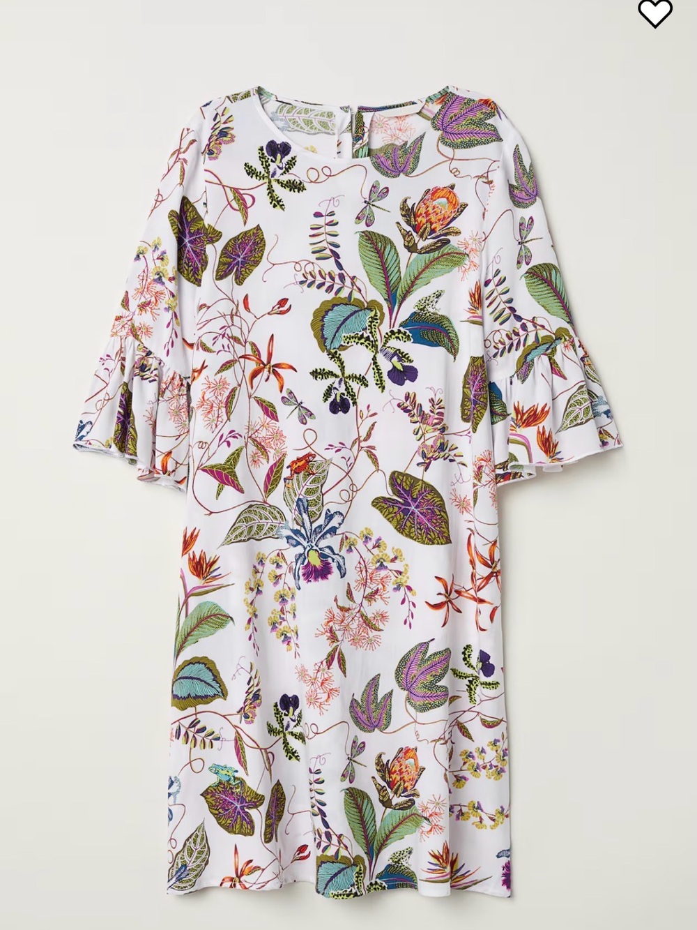 H&M White Floral Shift Dress with Ruffle Sleeves